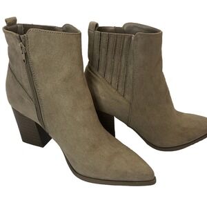 Ankle Booties Boots Women Size 9 Just Fab Tan Stacked Heel Zip Tan Faux Suede